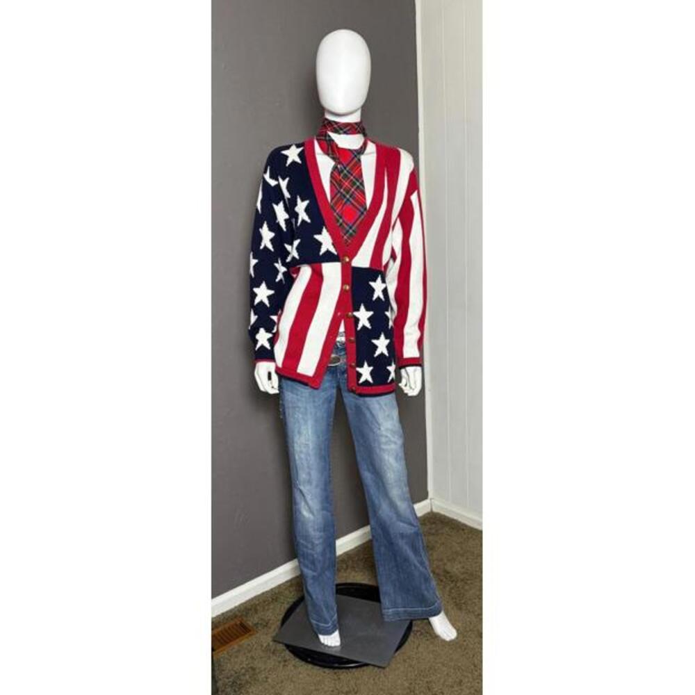 Vintage 1990’s Americana Cardigan Stars and Stripes Cable Knit from Charter Club